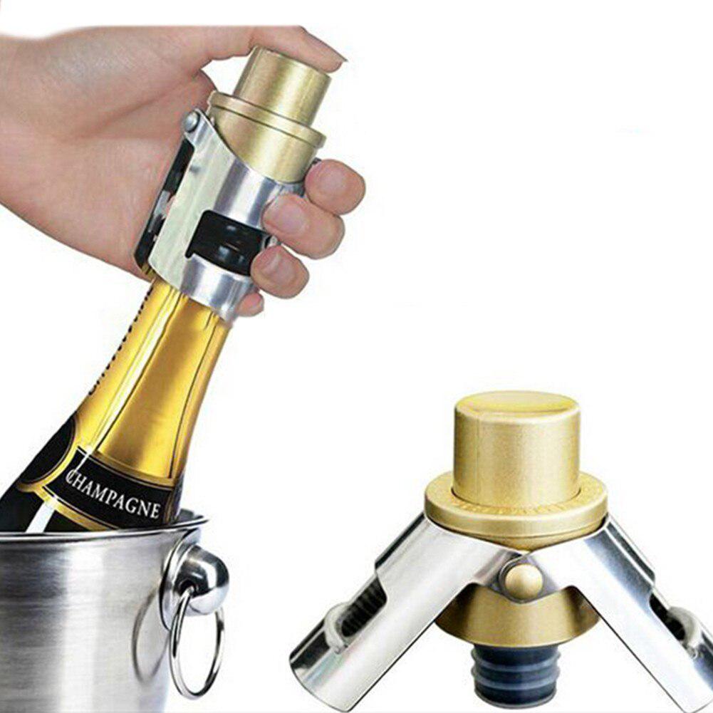 Bærbar champagneprop i rustfrit stål kork mousserende vin flaske prop forsegler push-type oppustelig champagne prop låg: Guld