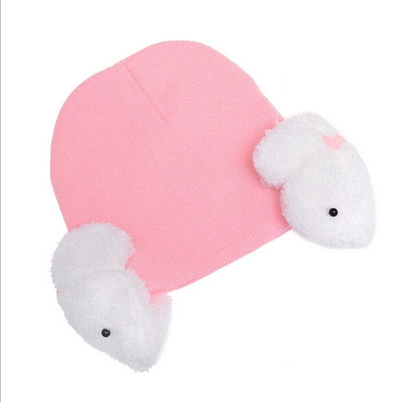 Kids Knitted Hats For Girls Cute Crochet 3D Rabbit Beanie Keep Warm Winter Hat Girl Chidren Baby Girl Cap Bonnet Bebe: Pink