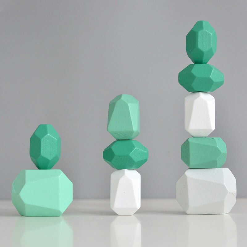 Wooden Stacking toy Montessori Toy Block Colored Stone Rocks Stones Tumi Ishi Wood Balancing Stacked Stones: 10pcs Green