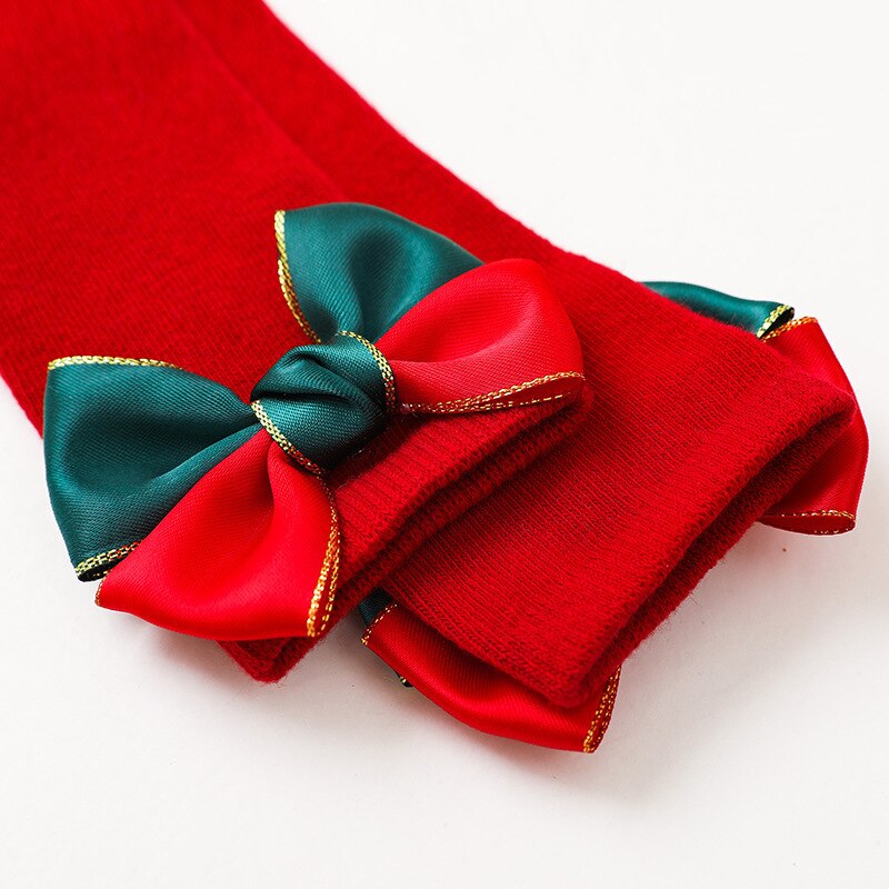 0-3T 2 Pairs Baby Kids Christmas Baby Girl Socks calzini con nodo a fiocco calzini per bambini calze verdi rosse
