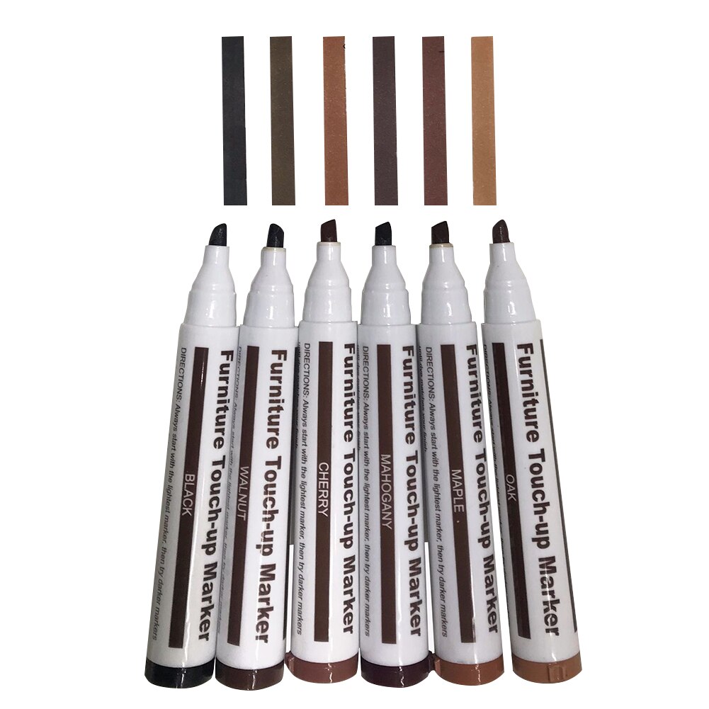 6 Pcs Furniture Touch Up Kit Markers & Filler Sticks Wood Scratches Restore Kit Scratch Patch Paint Pen Wood Composite Repair