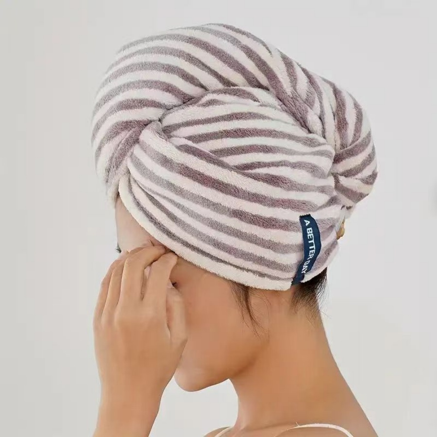Serviette sèche pour cheveux en microfibre rayée, absorbante, douce au toucher, à séchage rapide, pour le bain, la plage et les voyages: Violet