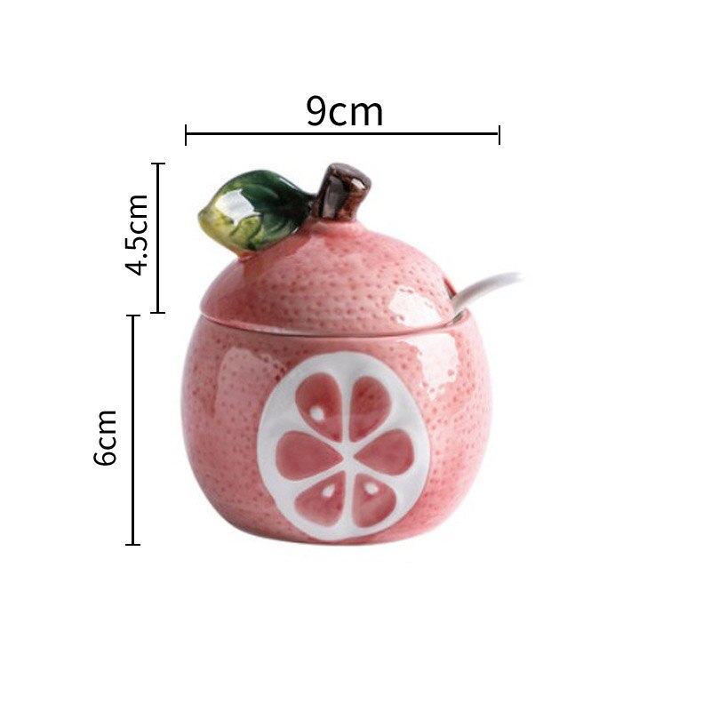 Porslin kryddburk med sked vattenmelon granatäpple frukt form socker salt lagringstank köksmaterial kryddbehållare