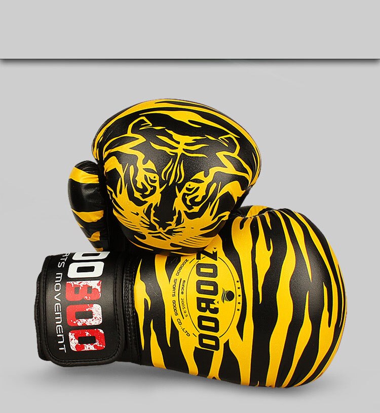 Guantes de boxeo profesionales de malla de Tigre, de cuero sintético, transpirables, con llama, Sanda Boxe, guante tailandés, caja Mma: yellow / 12oz