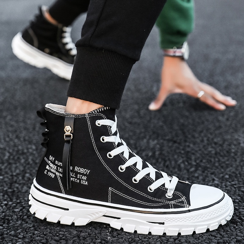 Herresko afslappet mænd high-top sko snørebånd åndbare canvas sneakers herre sneakers komfortabel chaussure homme