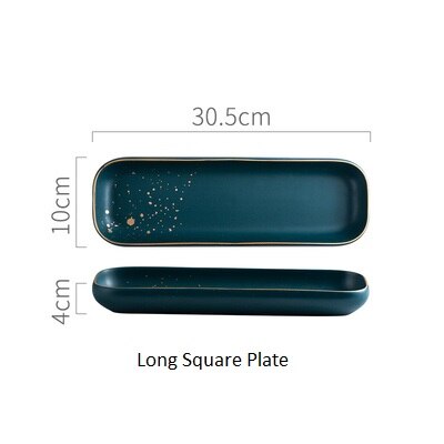 Luxury Retro Green Dinner Plates Set Dinner Marble Glazes Ceramic Party Tableware Set Kitchen Dishes Soup Bowl Cup Dinnerware: Long plate