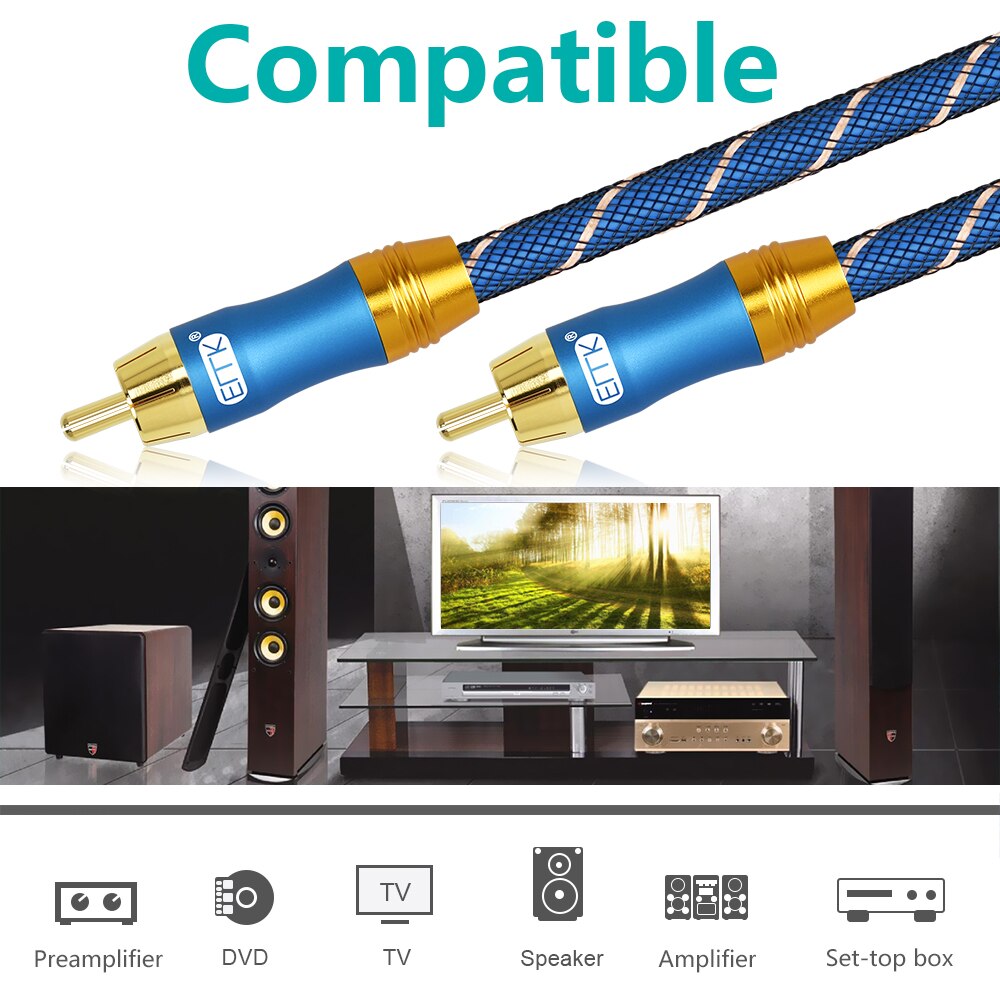 Cavo RCA Prolunga 1m Per Subwoofer E Audio | Connettori Placcati Oro Con Schermatura Doppia E Treccia Nylon