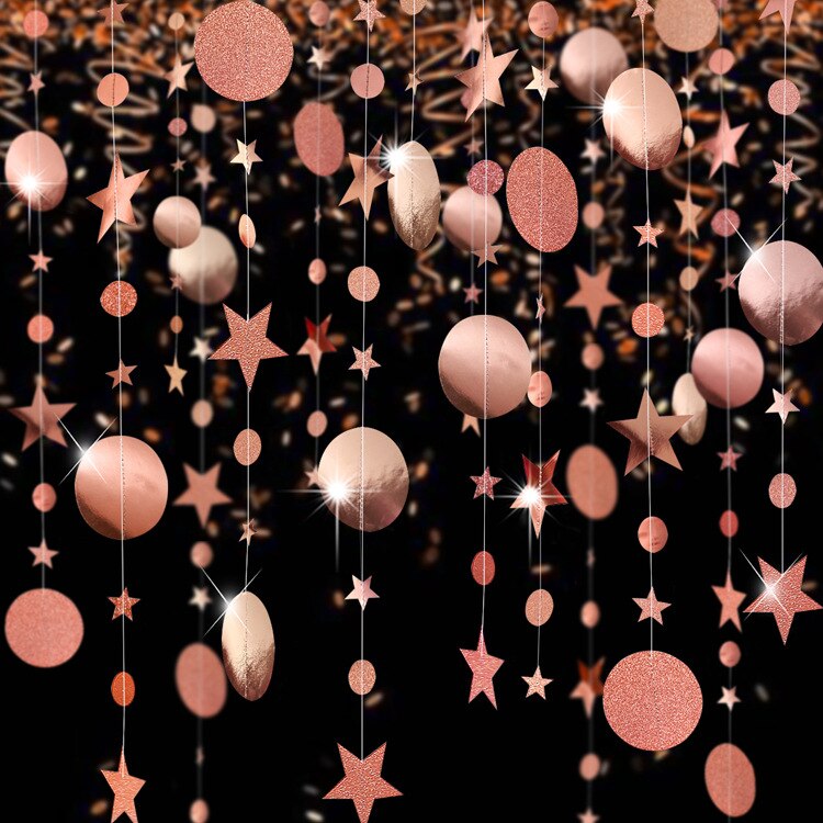 Jul 4m rund skive efterår tema hængende banner bunting fest klasseværelse fødselsdag indretning ornament hus vindue: Rose guld