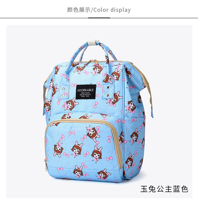 Stijl Mode Luiertas Moeder En Baby Rugzak Mode En Persoonlijkheid Gedrukt Hand Grote Capaciteit Schouder Kraam Tas: Jade Rabbit Princess Blue