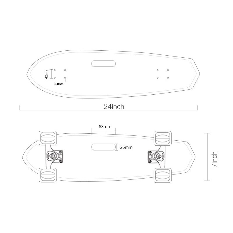 7 Layer Maple Skate Board Deck 24Inch Mini Cruiser Fish Skateboard Deck Cruiser Board Mini Skateboard Deck,Random Color