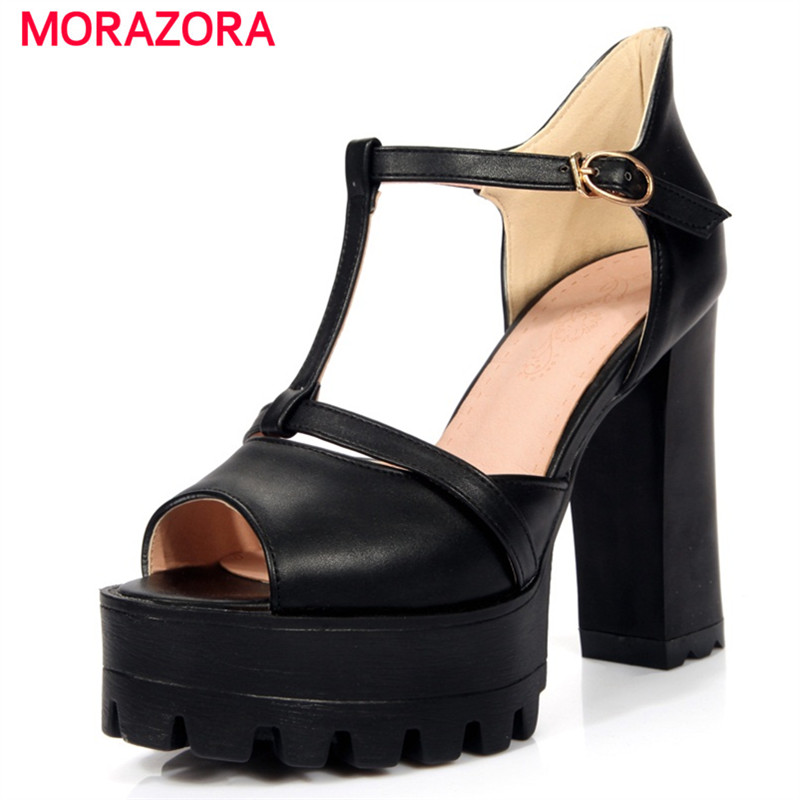 Morazora peep toe sommarskor stor storlek 32-43 högklackat skor platå dam sandaler täcka klackfest