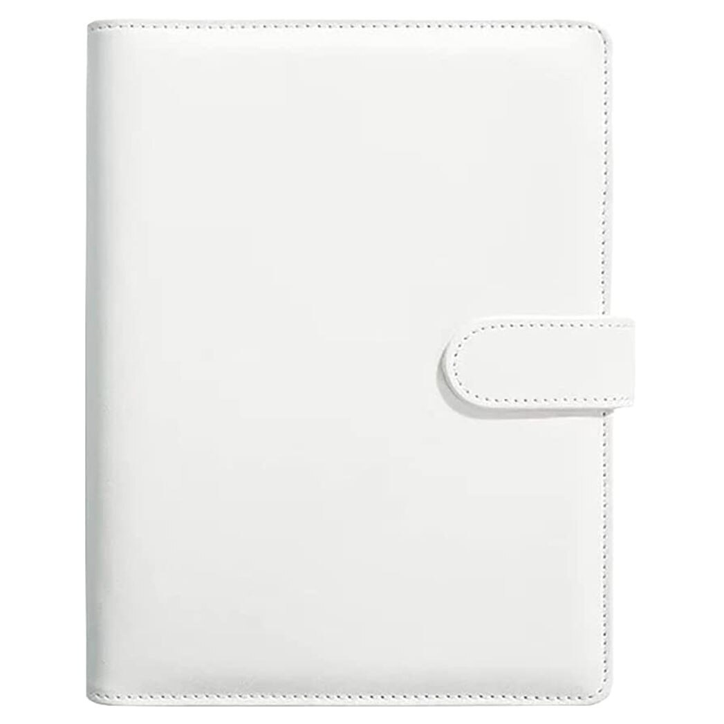 Classeur en cuir A5, carnet de notes à 6 anneaux au , organisateur personnel avec fermeture à boucle magnétique: White