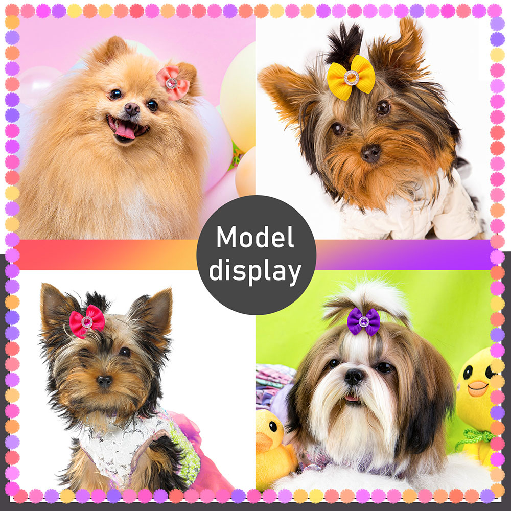 20 pièces été chien cheveux arcs chien arcs avec diamant coloré toilettage élastique pour petit chien animal de compagnie filles toilettage cheveux accessoires