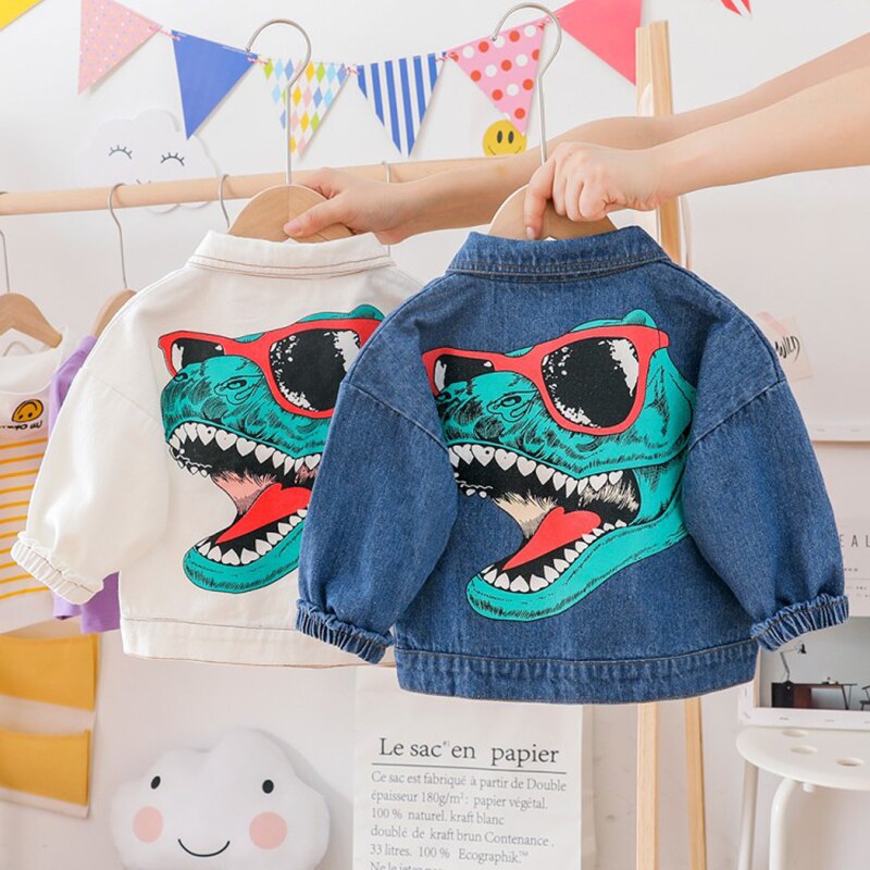 Populaire bébé garçons Denim veste dessin animé dinosaure bébé manteaux automne enfants outwear bébé garçons vêtements enfants vêtements bleu blanc