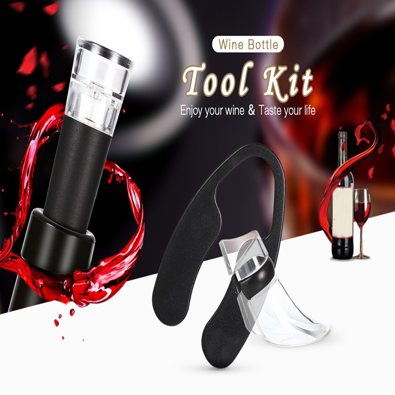 3 STKS Wijn Accessoire Tool Kit Liquor Schenker Foliesnijder Vacuüm stop Rode Wijn Flesopener Bar Tool Wijn Accessoires Set