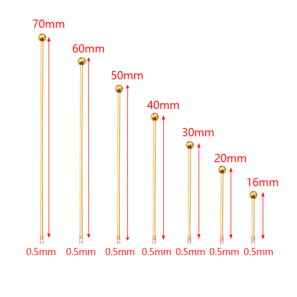 100/200 Uds. Alfileres de cabeza de bola de latón, alfileres de cabeza de bola chapados en oro para fabricación de joyas, alfileres de cuentas, suministros para hacer joyería DIY