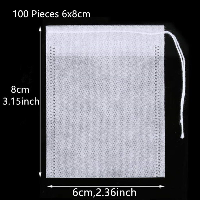 100 Pieces Disposable Tea Bag Drawstring Tea Filter Bags Empty Filter Cotton Bag for Loose Tea: 6x8cm