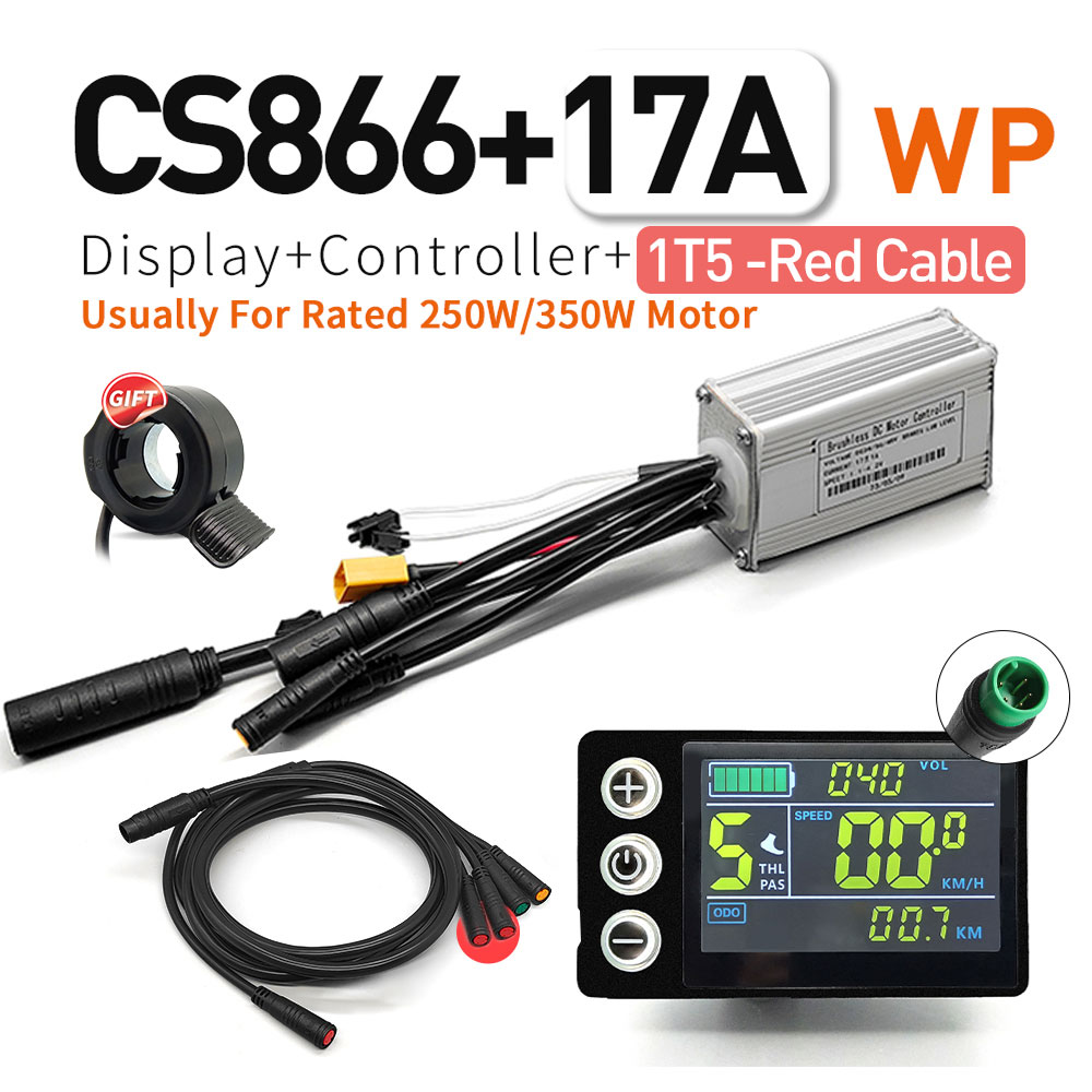 Elsykkel sinusbølge 3- modus kontrollersett 17a 26a 30a 40a tft-skjerm 1 t 5- kabel gass hall ubegrenset motor 350w-1000w motorer: Lys gul