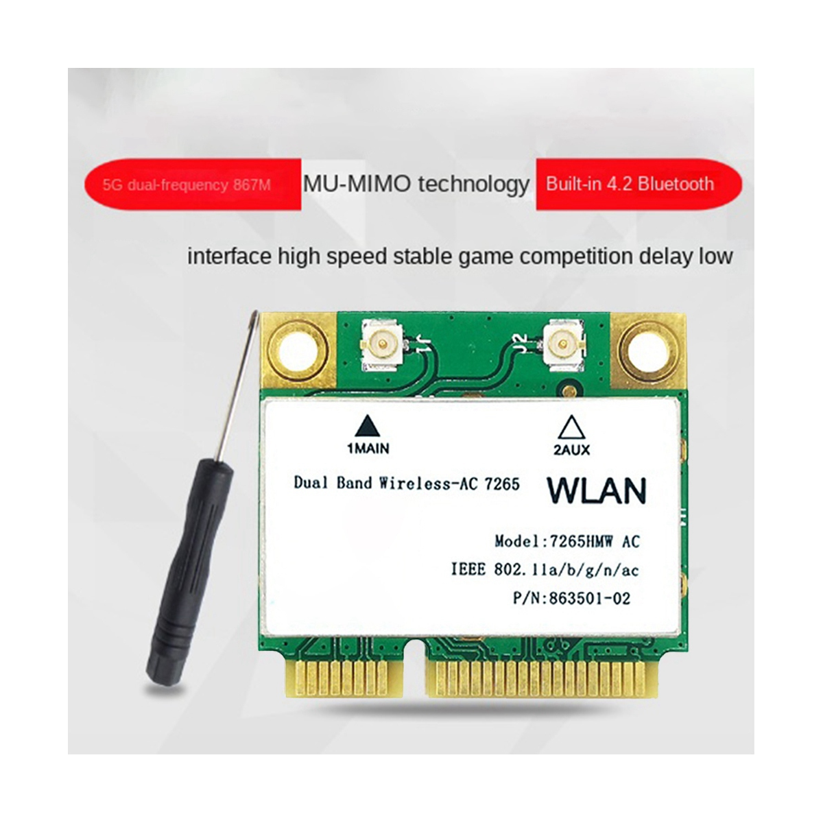 1200M WiFi Wireless LAN Dual Band 2.4G 5Ghz Bluetooth 4.2 Gigabit Wireless LAN Adapter for Win7 Win8 Win10 Linux 7265HMW