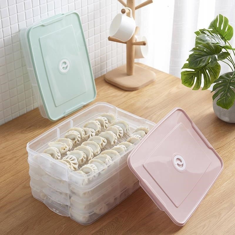 dumpling oppbevaringsboks plast kjøleskap frisk-holde 2-4 etterslep bærbar stabelbar dumpling container holder organizer