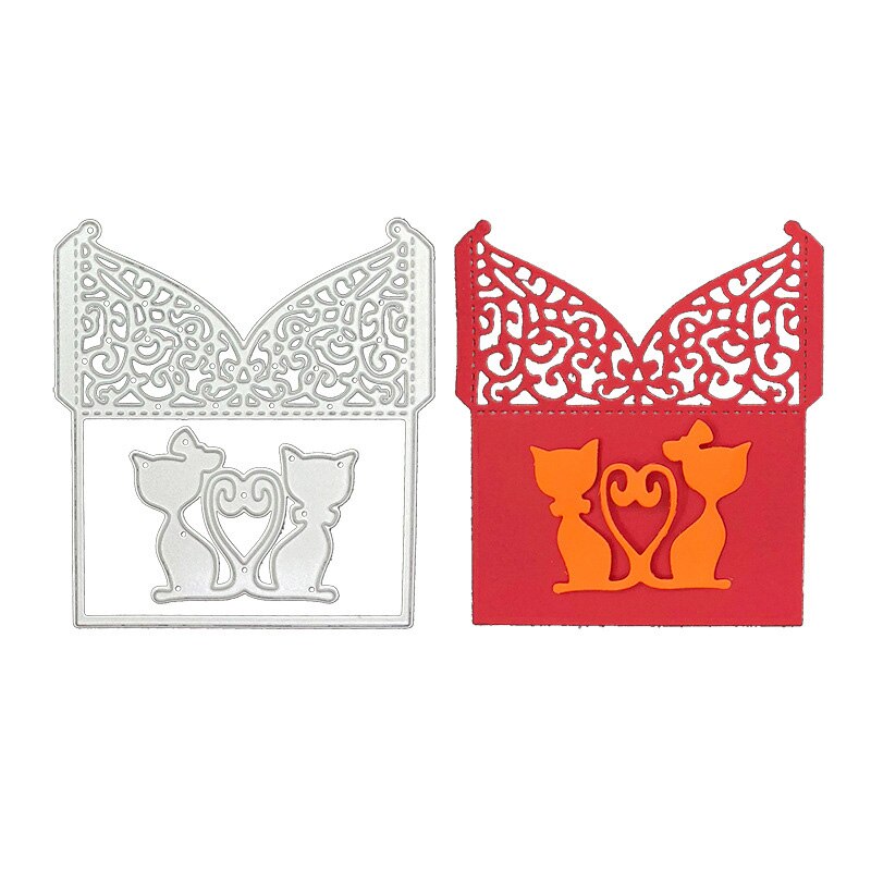 2 metalen snijmallen met hartjes en bloemenrand van love cats, kscraft-snijmallen voor scrapbooking, kaarten maken, valentijnsdag-snijmallen: Default Title
