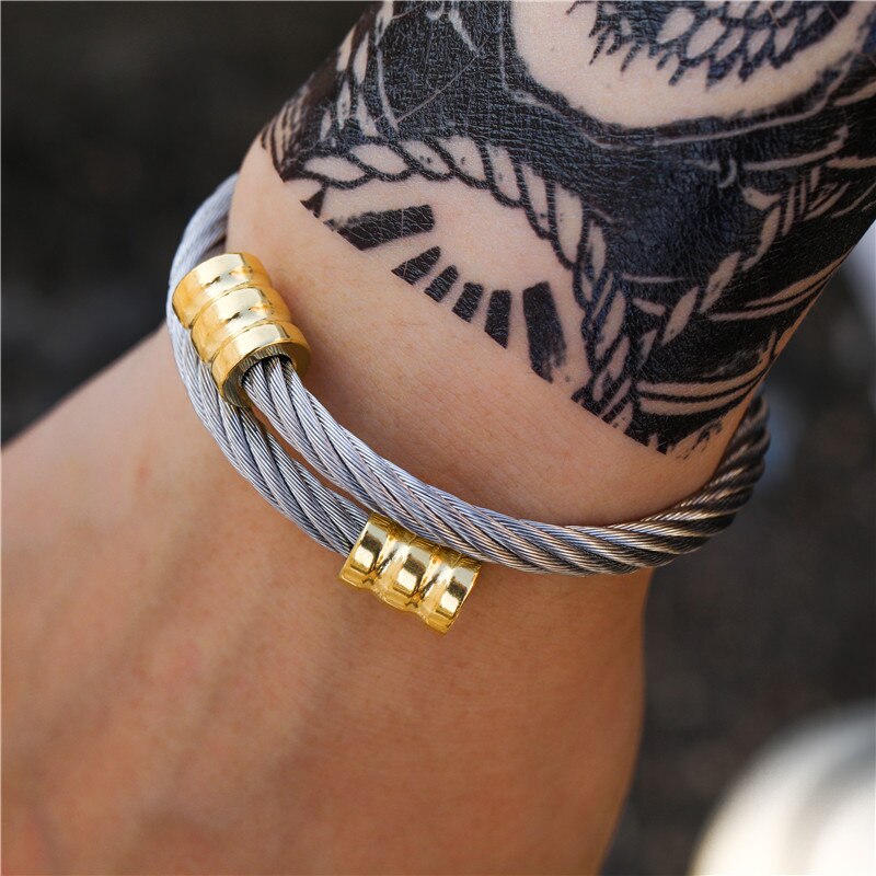 Pulsera de acero inoxidable estilo Hip Hop para hombre, brazalete abierto Ajustable de titanio, joyería, estilo Punk, ombré: ZJ3016