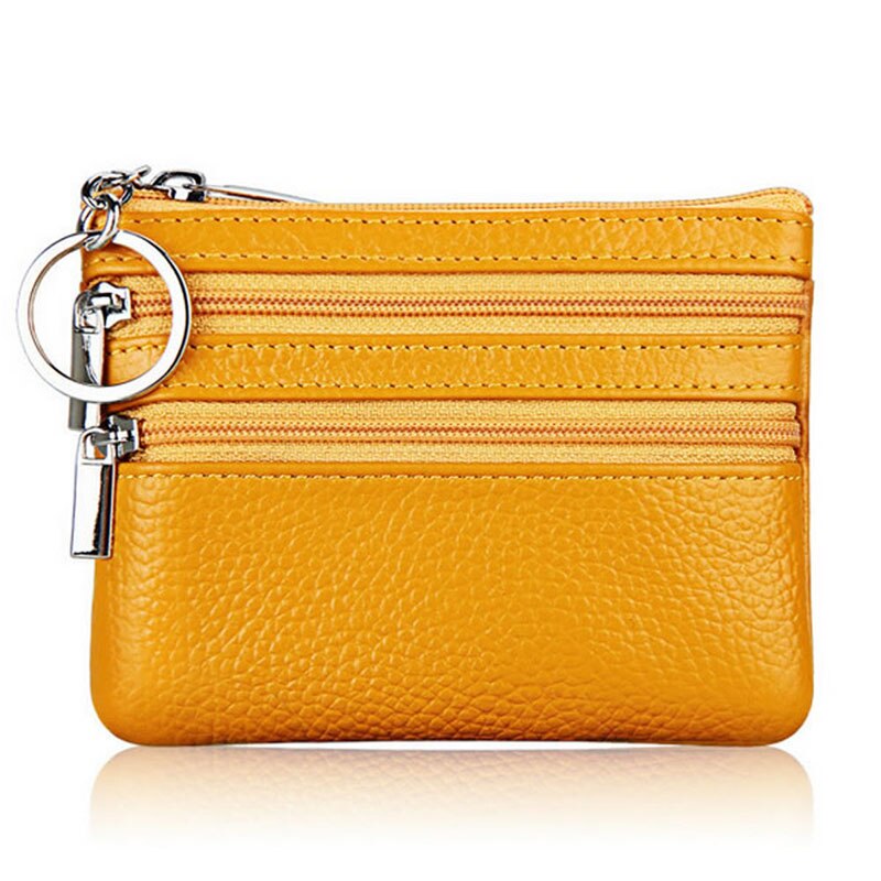 Monedero de cuero para mujer y hombre, Cartera de mano con doble cremallera, pequeño bolso de cambio: Yellow