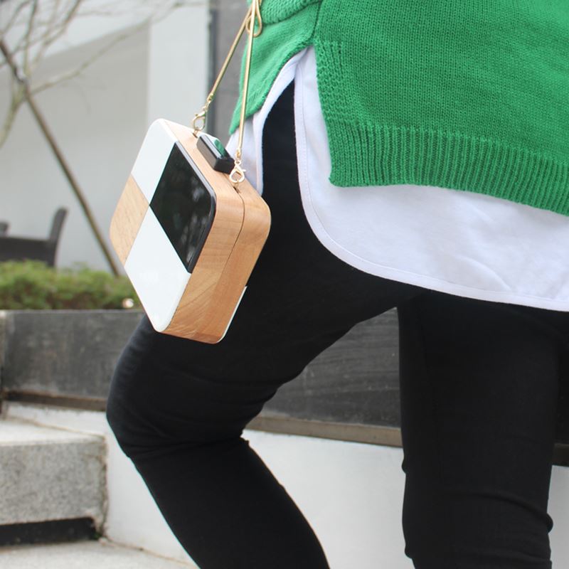 Bolsa de ombro costurada em madeira, pequena bolsa para mensageiro da moda de 2017, europa e estados unidos