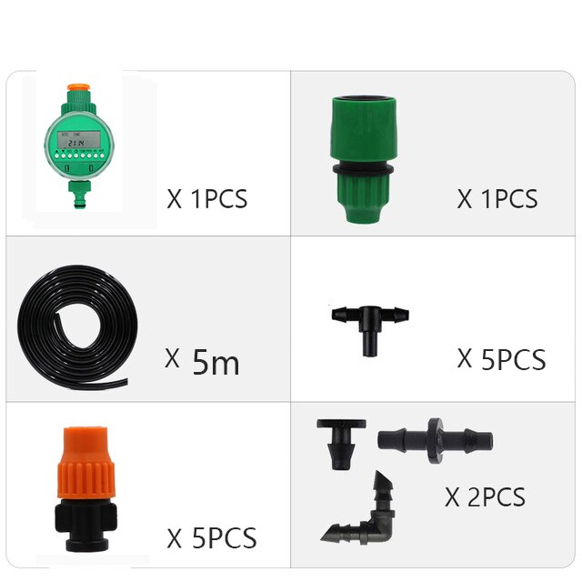 25m Automatic Micro Drip Irrigation System Garden Irrigation Spray Self Watering Kits with Adjustable Dripper: 5M and Timer