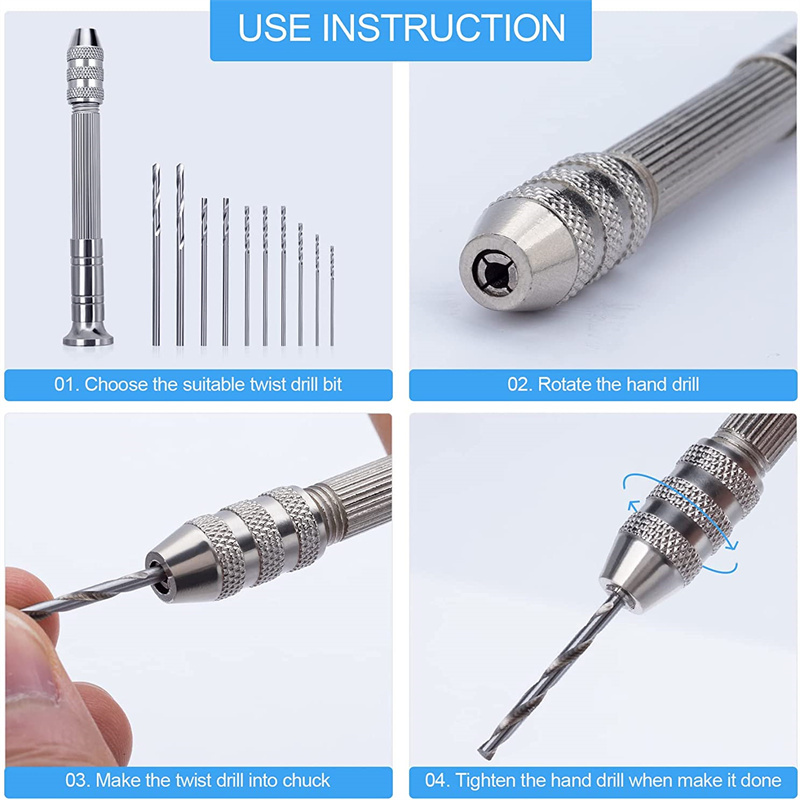 Metal Hand Drill Jewelry Tool Equipments UV Resin Silicone Mold Wood Working Tools and 0.8mm-3.0mm High Speed Steel Drill Screw