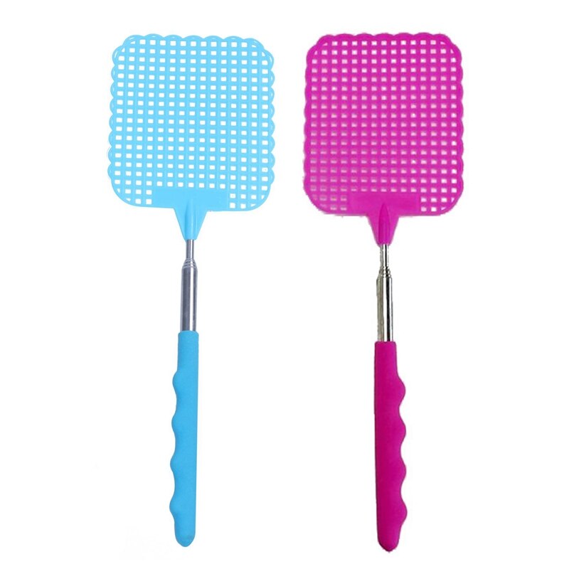 2x Flyswatter Fly Tapper Mosquito Insects Swatter Telescopic Up to 73 cm Blue & Pink