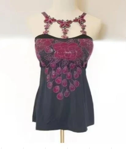 butterfly Women Camis Sexy Femme Padded Camisole Lady Rhainstones Gemstones Tanks Padded Tank Tops: L / Coffee