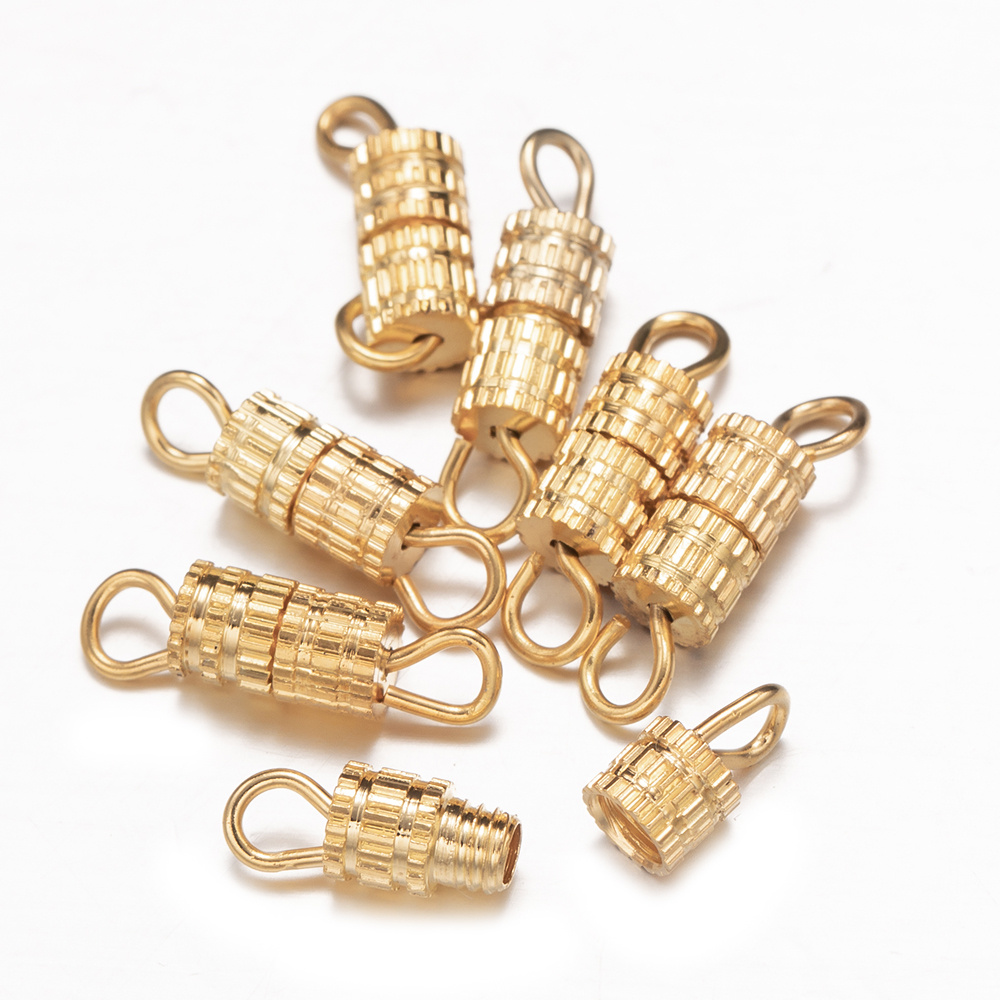 20pcs 12x4mm Brass Screw Clasps Barrel Clasps Cord End Caps Jewelry End Tips Connectors for Bracelet Necklace Making Accessories: Pink