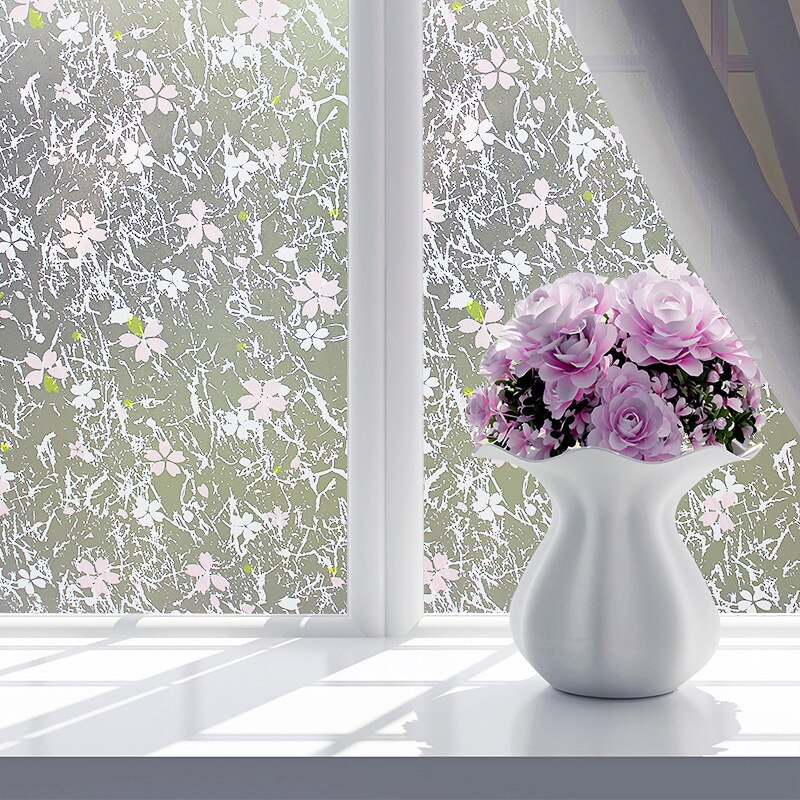 Europeisk stil glas klistermärke 3d färg privat fönster film frostat ogenomskinligt glas klistermärke pvc heminredning färg film 45x 200cm: 7- blommor