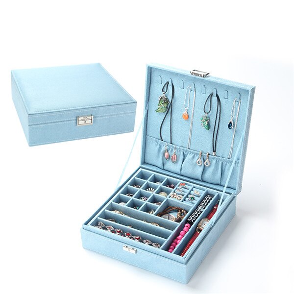 Sieradendoos met dubbele laag flanel in europese stijl, houten koreaanse prinsessenhuis met slotdecoratie, make-up opbergdoos voor vrouwen: 3