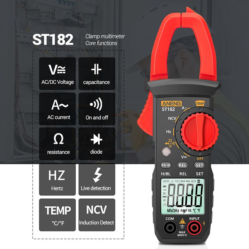 Digital AC DC Current Clamp Meter Multimeter True RMS 400A Auto Range Voltmeter Resistance Test