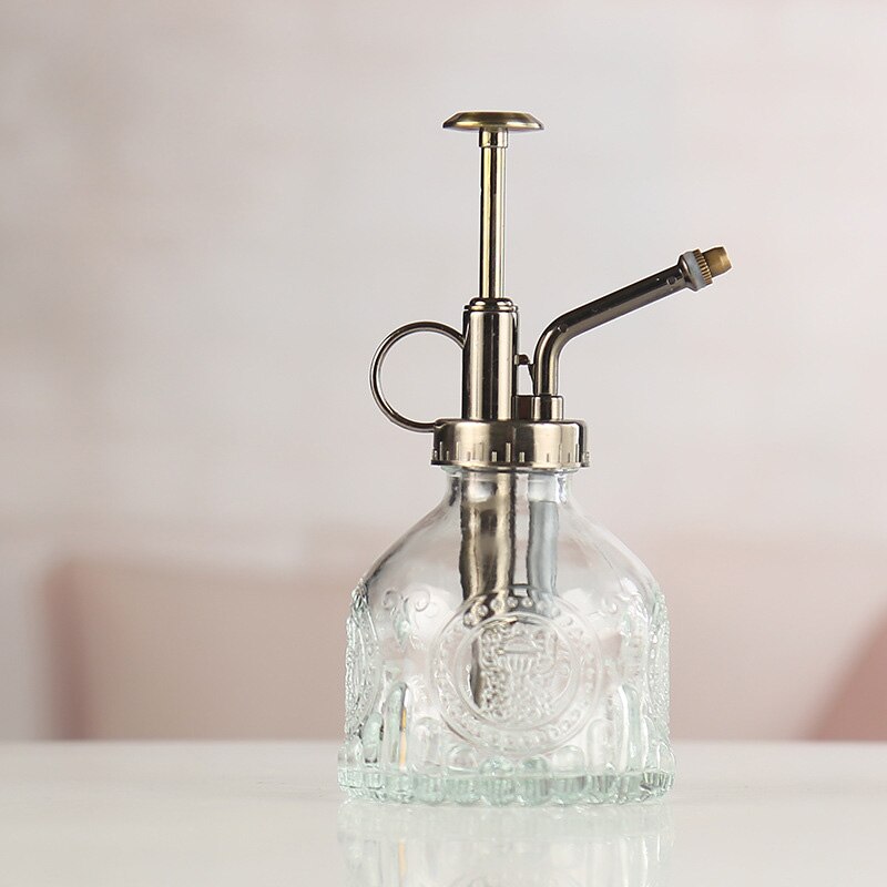 Regadera de vidrio de Color degradado con patrón en relieve, botella rociadora para el hogar para plantas y flores, Mini herramienta rociadora de jardín de 200ML: Transparent