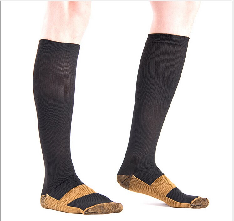 cuivre infusé chaussettes de Compression 20-30mmHg gradué hommes femmes Patchwork longues chaussettes S-XXL: Black / M
