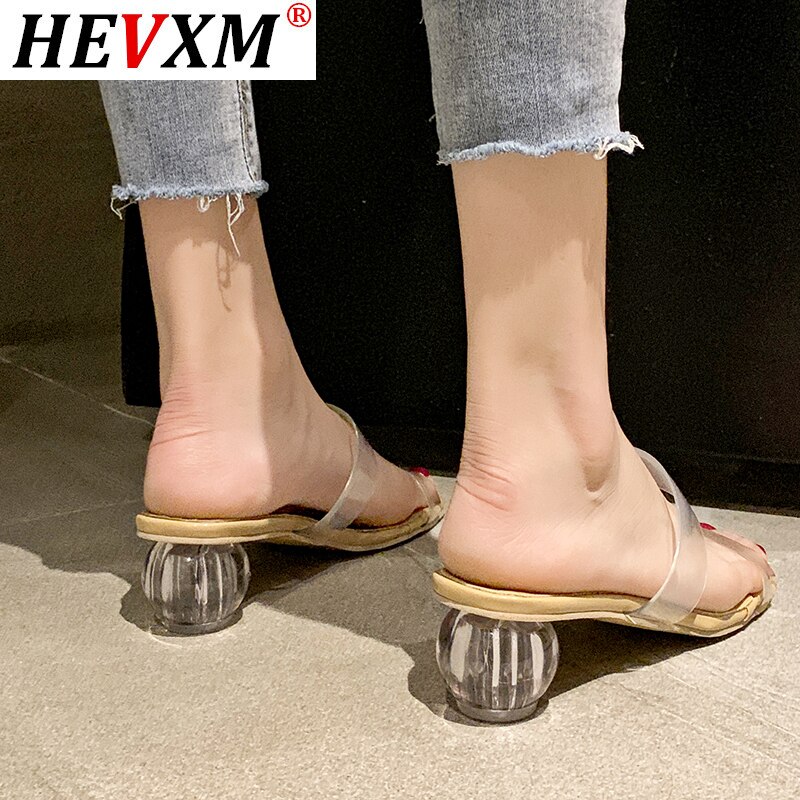 Transparent Sandals Women Shoes Woman Sandals Square Clear Hoof High Heels Ladies Shoes Female Peep Toe Slip On Slippers