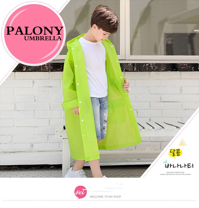 Kids Long Transparent Plastic Raincoat Rain Coat Poncho Waterproof Hooded Rainwear Children Girl Boy Rain Jacket