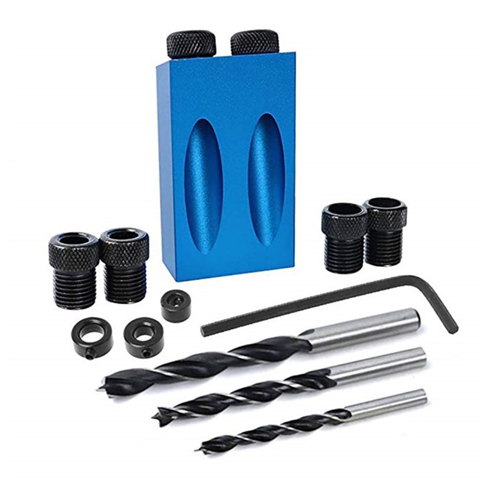 1set Pocket Hole Jig Kit 15 Degree Angle Drill Guide Set Woodworking Oblique Hole Locator Drill Bits Hole DIY Carpentry Tools: 14pcs
