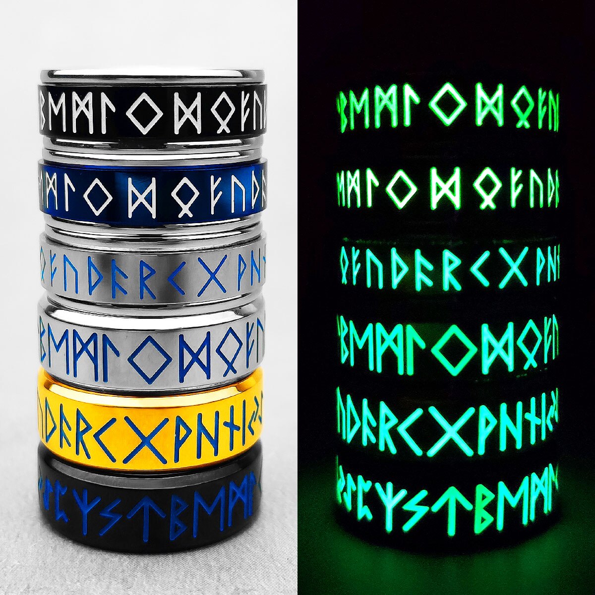 Nordic Viking Rune Lichtgevende Rvs Heren Ringen Eenvoudige Retro Voor Mannelijke Vriendje Biker Sieraden Creativiteit