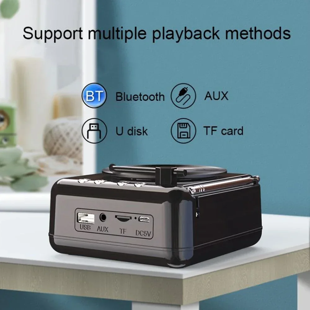atomisk vinyl platespiller bluetooth høyttaler retro lyd radio hifi lydeffekt super lang vent litt bluetooth musikk