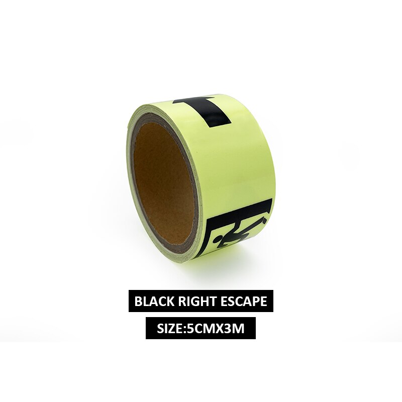 3M Glow Tape Zelfklevende Sticker Verwijderbare Lichtgevende Tape Fluorescerende Glowing Dark Opvallende Waarschuwing Tape: Black Right Escape