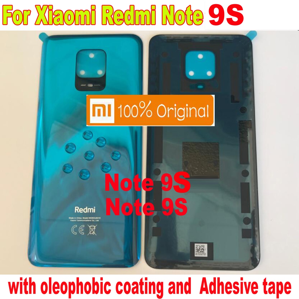 Original bagside batteridæksel note 9 5g glas baghus dørkasse til xiaomi redmi note 9s note 9 pro 10x 4g med klæbende tape