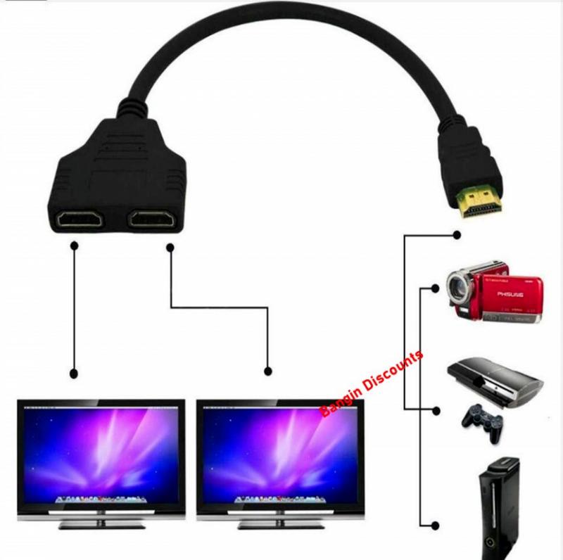 HDMI Splitter Cable 1 Male To Dual HDMI 2 Female Y Splitter Adapter 1080P HDMI Splitter for PC Computer Laptop PS4 HD LED LCD TV