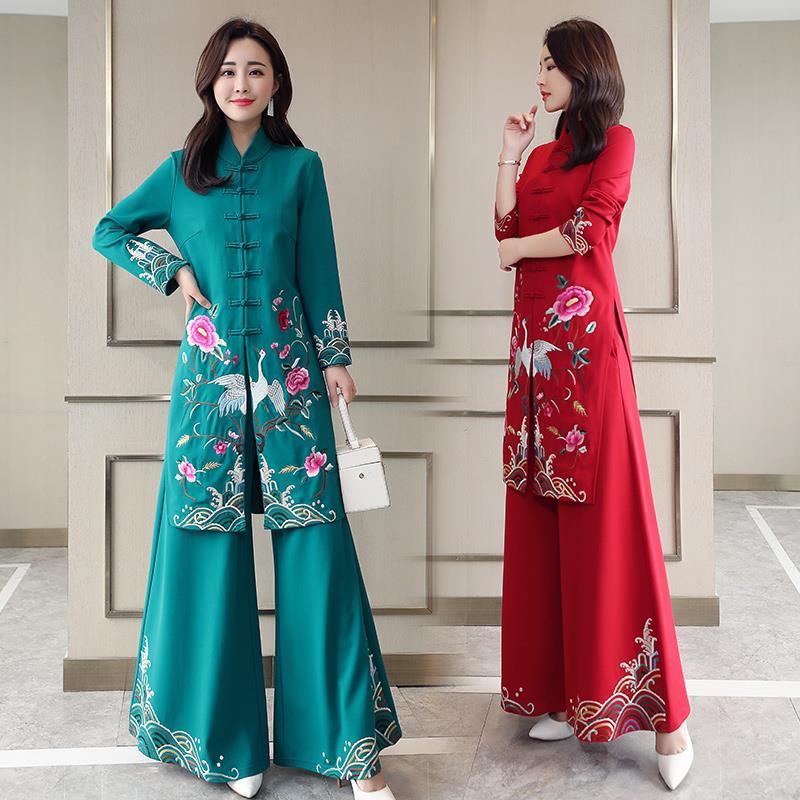 Vietnam Aodai Stili Vestito Lungo Qipao Cheongsam Cinese Vestito Tradizionale Cinese Principessa Chinoise due pezzi Delle Donne Vestiti di Pantaloni