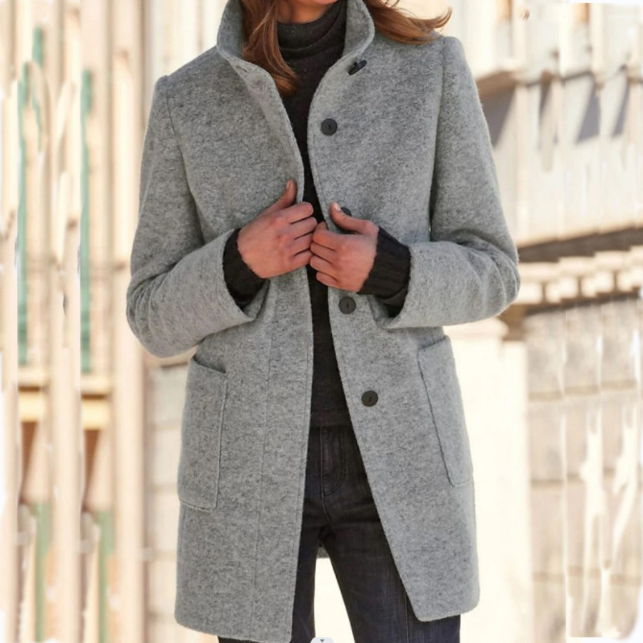 Retro wollen jas met knoopsluiting en opstaande kraag voor dames, perfect voor de herfst en winter.: Xxl / Beige