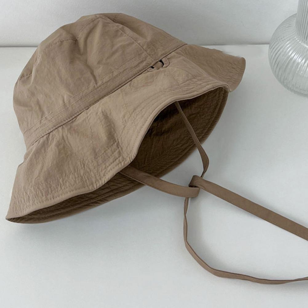 Sombrero de pescador para mujer, a prueba de viento, correa fija, ala ancha, sombrero de cubo para mujer, sombrilla de Color sólido, Anti-UV, tapa plana, gorra plegable de verano