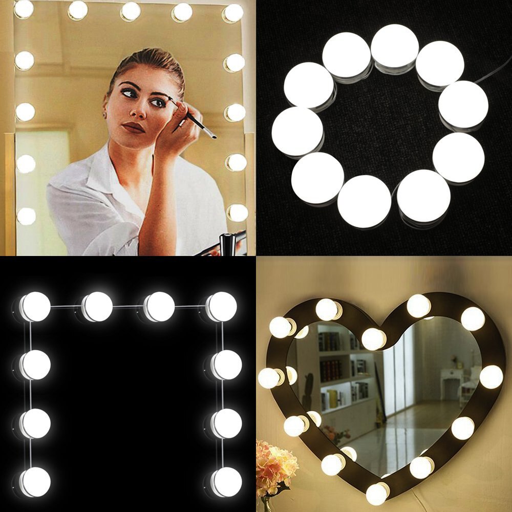 10 stk makeup spejl forfængelighed led pærer lampesæt 3 niveauer lysstyrke justerbar tændt make up spejle kosmetiske lys
